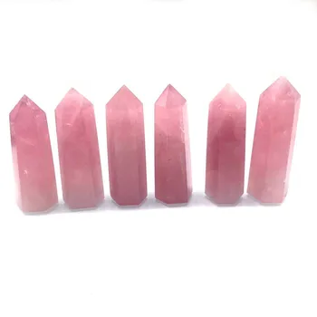 De Pedra Natural, Quartzo rosa cor-de-Rosa de Cristal Varinha Ponto de Cura Pedra Mineral Coleção DIY Decoração de Casa Hexagonal de Tratamento de Pedras 0