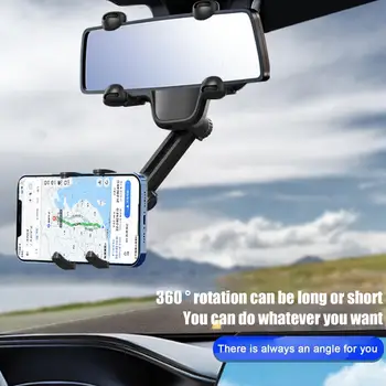 Espelho Retrovisor de carro de Telefone do Suporte De Montagem do Carro de GPS do Telemóvel do Titular Universal Rotativo Telescópico Ajustável Telefone Móvel Furo H5H4 0
